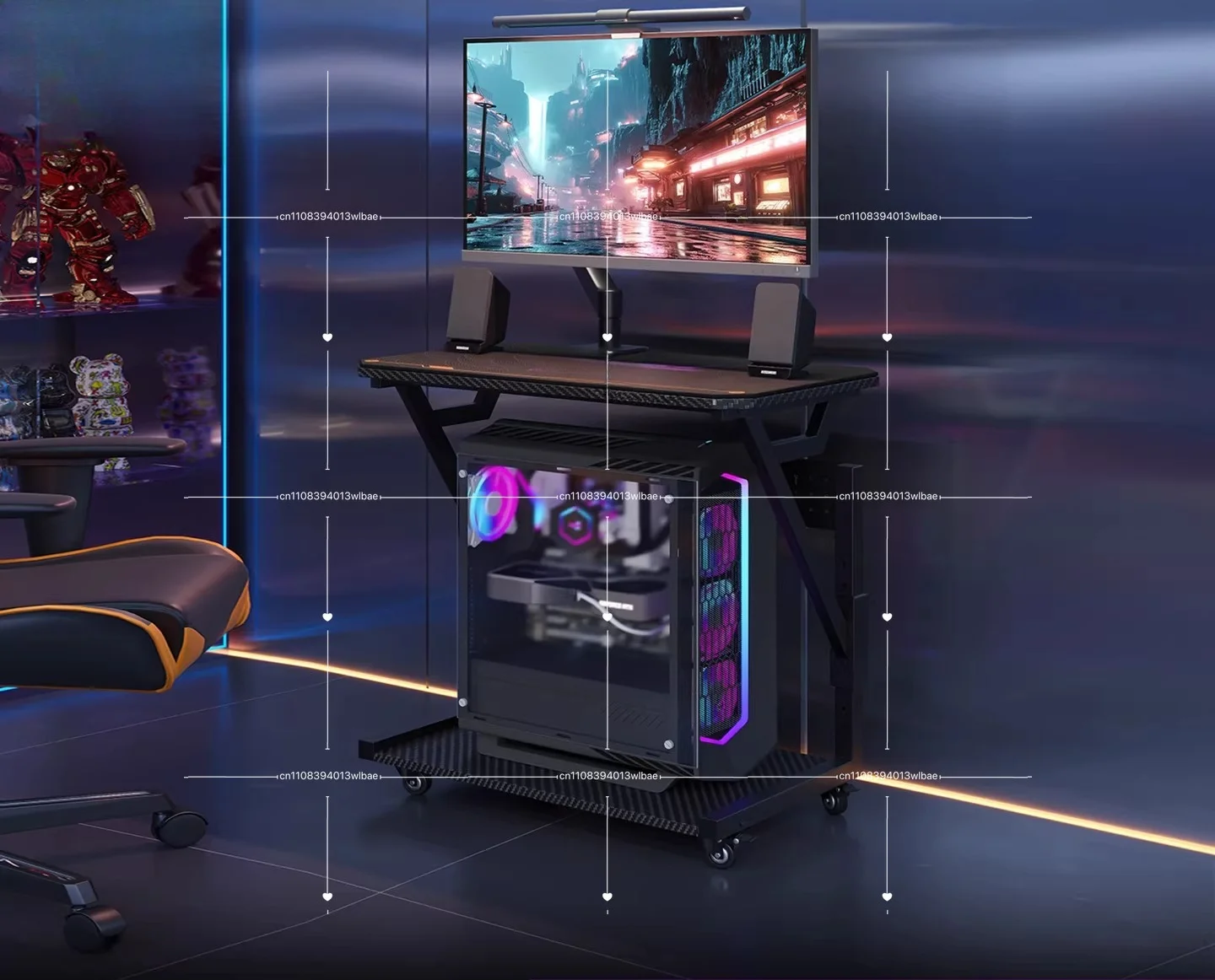 Large Adjustable Height Desktop Computer Rack with Wheels, Removable Under-desk Printer Base, Suitable for Home Office