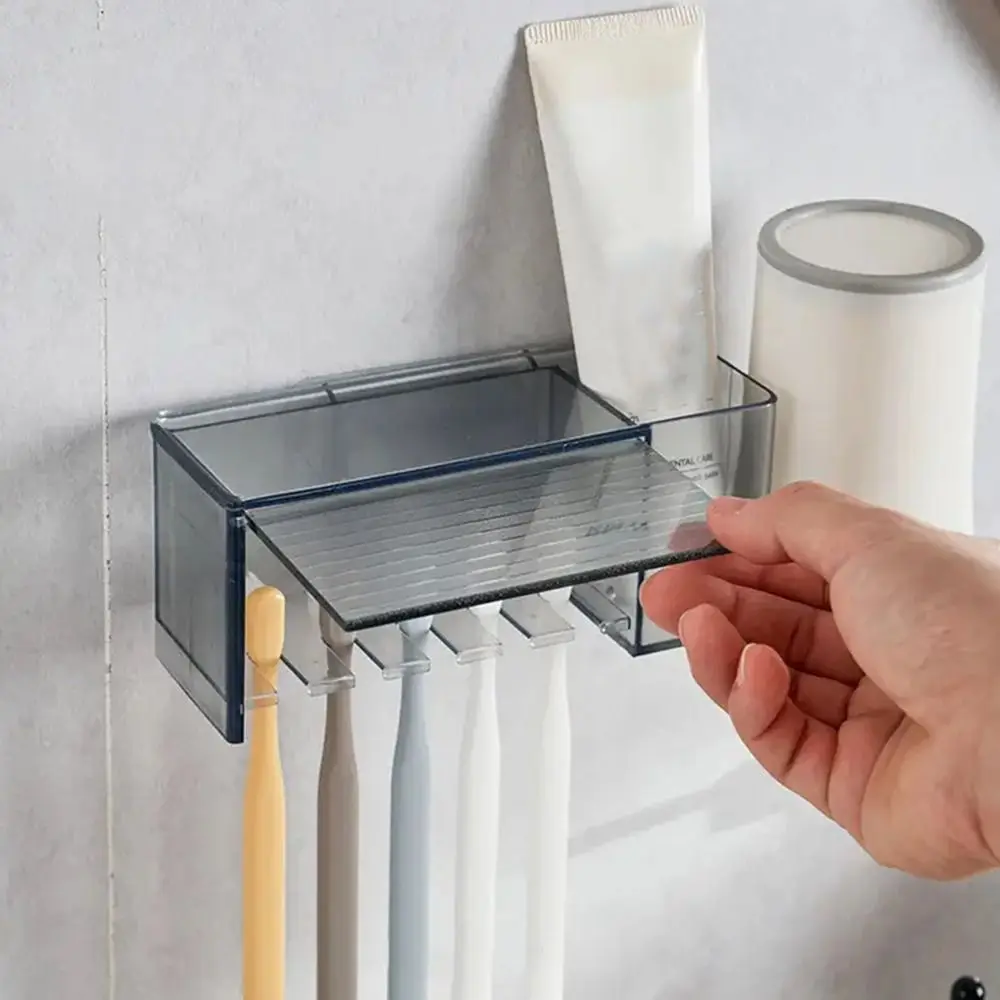 Plastic Toothbrush Storage Rack White/Grey Dustproof Toothbrush Toothpaste Holder with Cover Punch-free