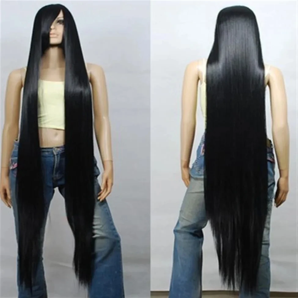 150 cm long straight wig black purple red white silver green BLUE Nature Hair Women's Anime Medium Hair no lace Fiber All wig