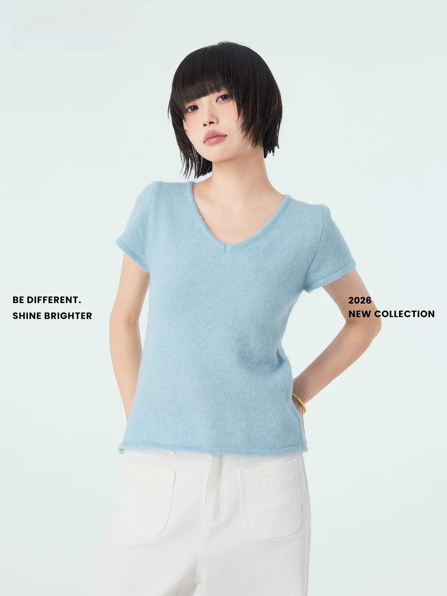 

Soft Woolen Knit Base irt V-Ne ort Sve Women's Skin-Friendly Casual Sle Polyester Fiber Regular Length DB66CBC477