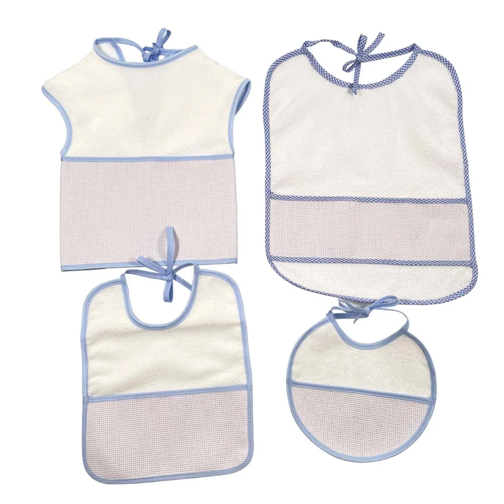 

Free Shipping Cross Stitch Bibs DIY Baby Waterproof Infant Saliva Towels Bebe Boys Blue 4PCS/Set YB170007