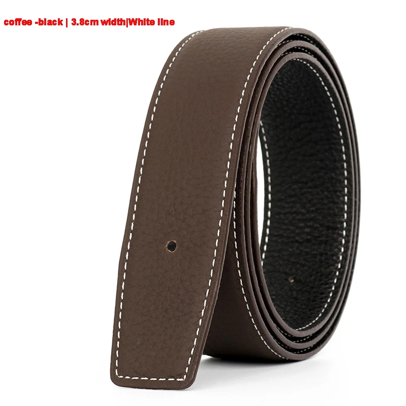 38MM Men\'s Double-sided Top Layer Leather Replacement Belt With Lychee Pattern Pointed H Buckle Replacement Belt