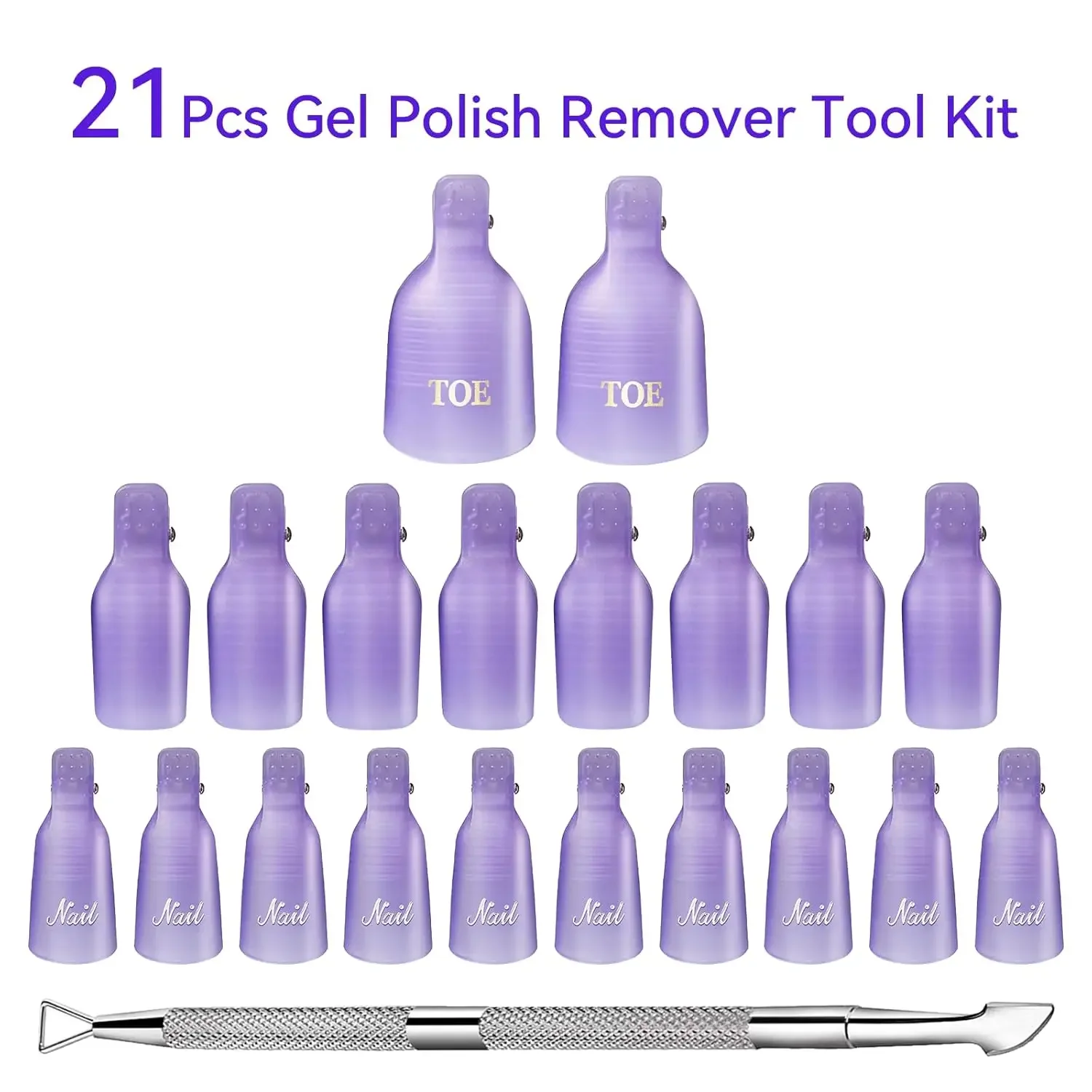 مجموعة مزيل فن الأظافر قابلة لإعادة الاستخدام - 20 قطعة من مشابك نقع (يد + قدم) مع مبرد أظافر لإزالة طلاء الأكريليك والجل