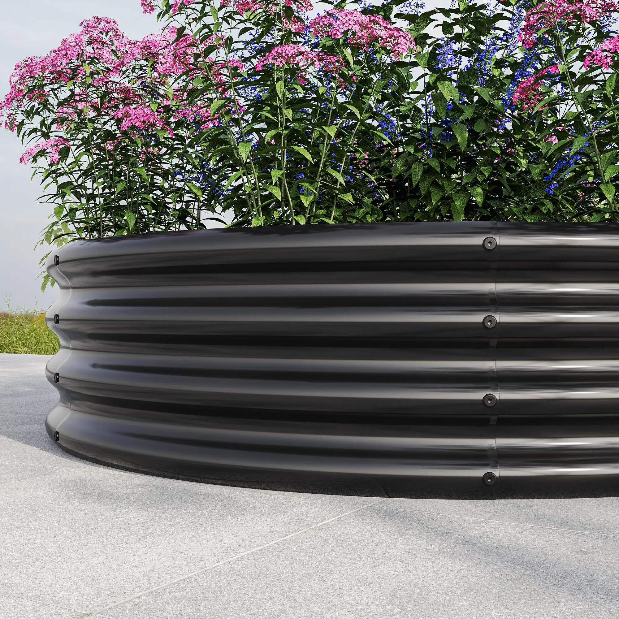 سرير حديقة مرتفع معدني 47.24 × 11.4 - صندوق زراعة طويل للخضروات والزهور والأعشاب والفواكه - سرير فناء خارجي، أسود