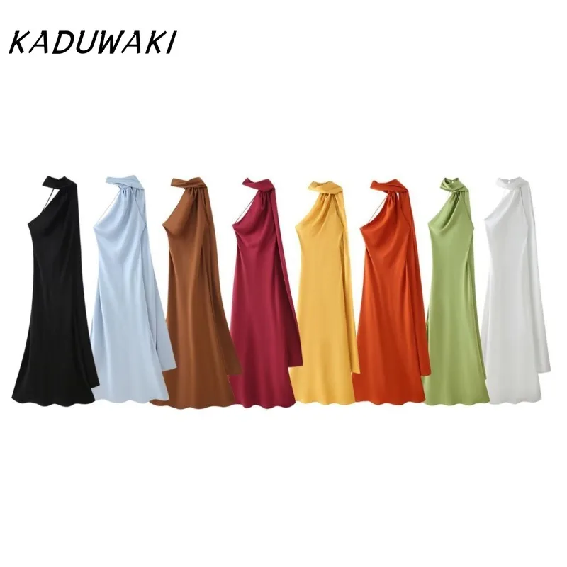 

KADUWAKI Woman Casual Halter Neck Asymmetrical Design Slim Party Evening Robe Fashion Women Sleeveless Backless Long Dress Mujer