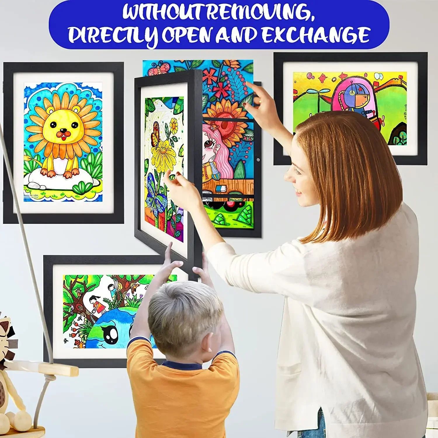 Children Drawing Frame A4 Wooden poster frame for walls Children's Art frame Changeable Kids Pictures Display Frames Home Decor