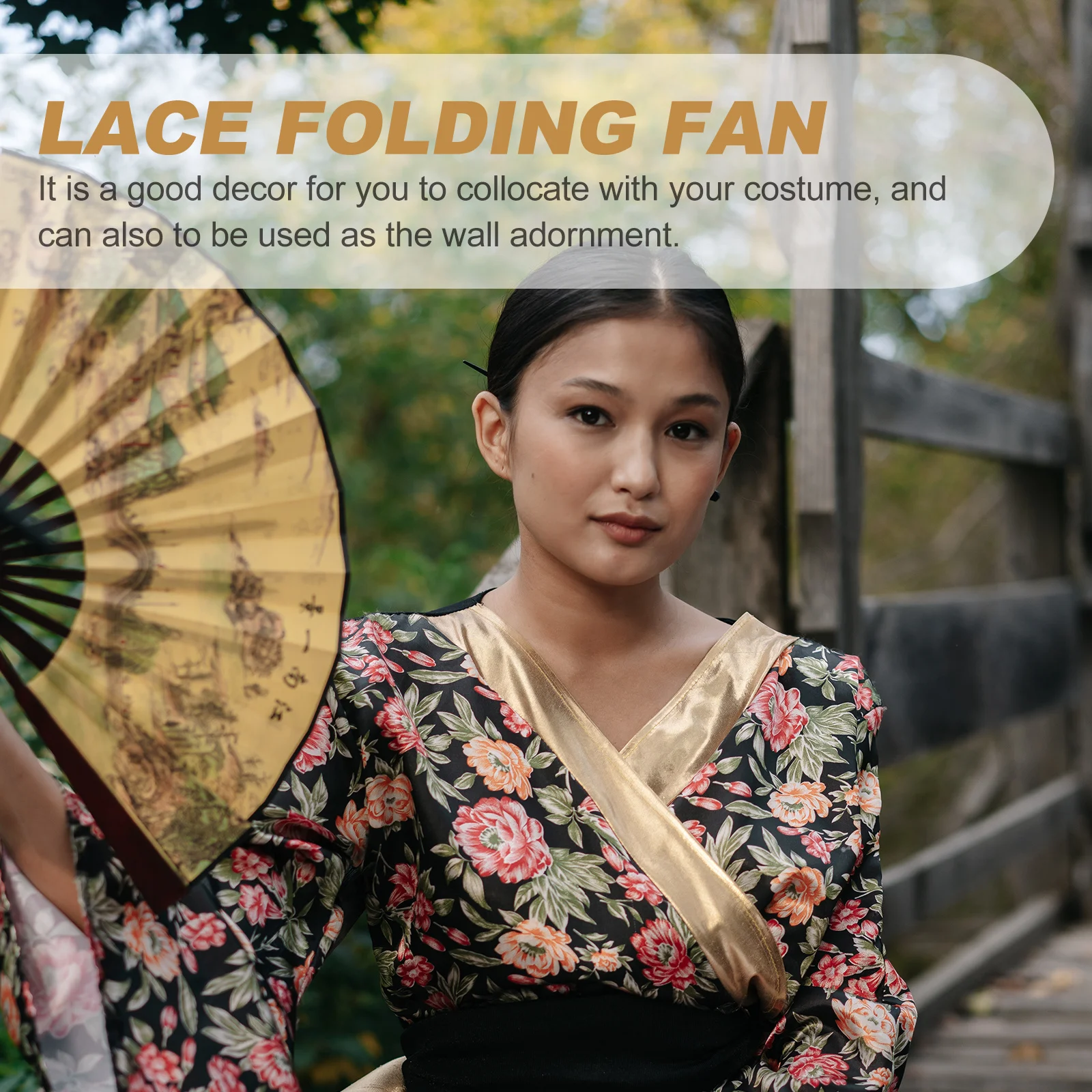 

Retro Folding Fan with Lace and Wood Style Foldable Fan for Photo Props Traditional Decor Chinese Style Elegant