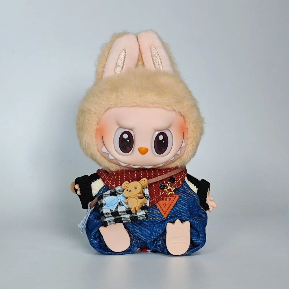 17 cm Labubu Pop V1 V2 Hangende Accessoires Vinyl Labubu Pop Outfit Verwisselbare Kleding Knuffel Babykleertjes Perfect Leuk Cadeau