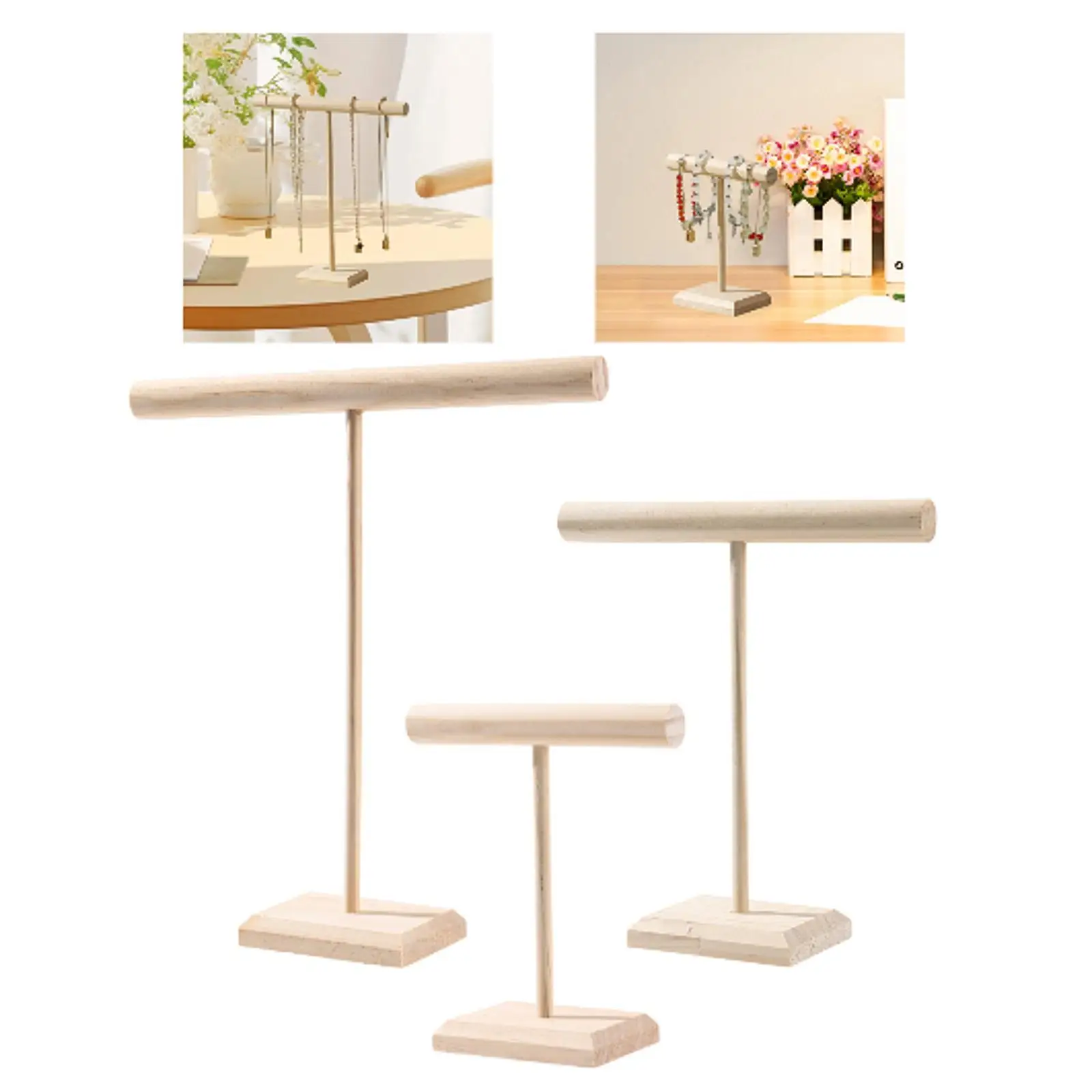 T Shape Bar Jewelry Display Stand Jewelry Organizer Stable Tabletop Practical Multipurpose Wood Necklace Holder for Necklaces