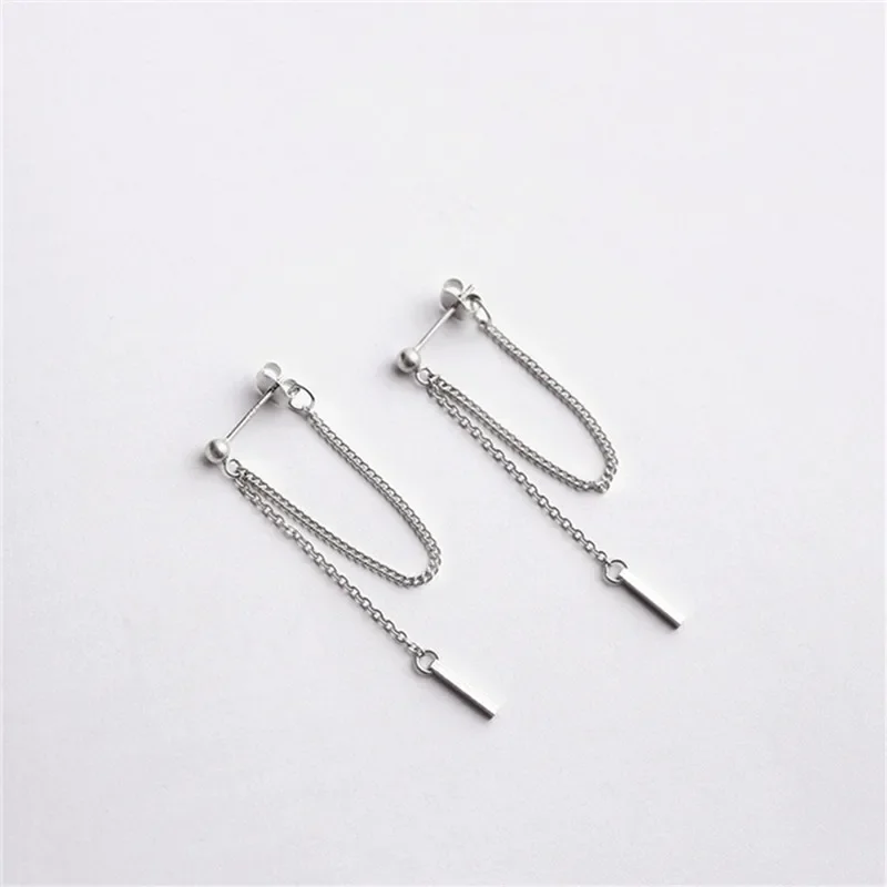 925 Sterling Silver After Hanging Type Tassel Strip Stud Earrings For Women Wedding Fashion Girl Sterling-silver-jewelry