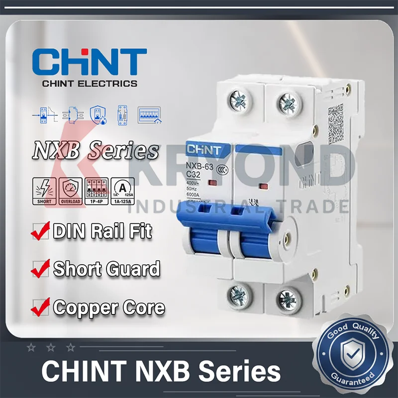 CHINT NXB-63 MCB Miniature Circuit Breaker C Curve Short Circuit Overload Protection DIN Rail Home Distribution Box 1P-4P 1-125A