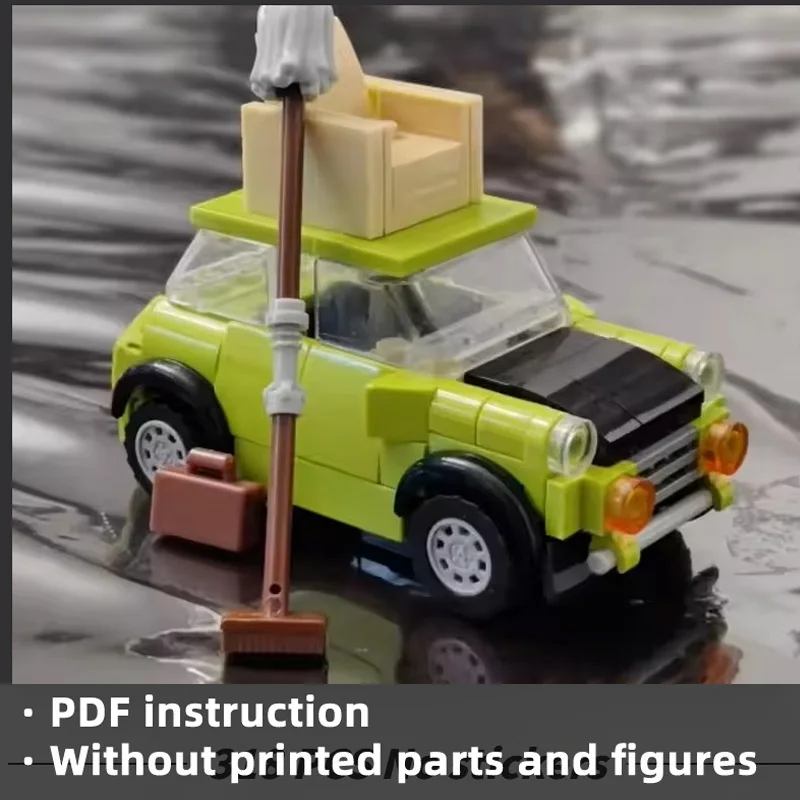 Display Model MOC Classic British Comedy Green Car Building Blocks Funny Armchair Roof Vehicle Office Desk Adult Decor Toy