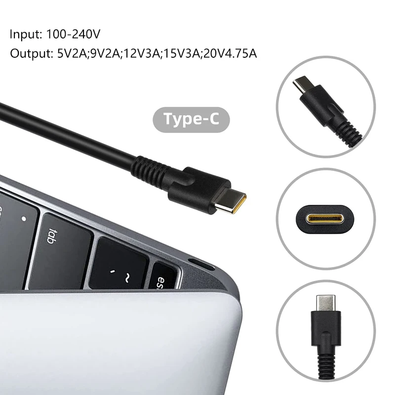 65W 95W USB C PD Ladegerät Typ C Laptop Adapter für Lenovo Thinkpad Yoga C740 Y740S Y9000X T470S t480S T480 T480s T580 X240 X270
