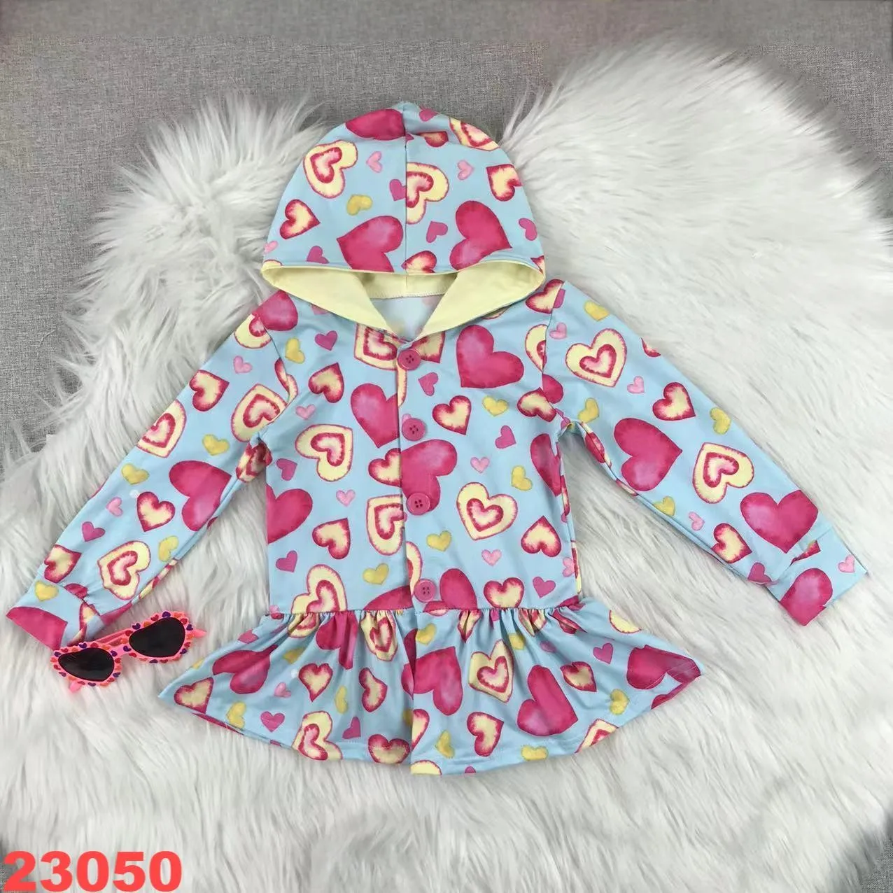 Pink Valentines Day love pattern girls baby tops with heads coats sweatshirts romantic cotton clothes for 0-8 years old