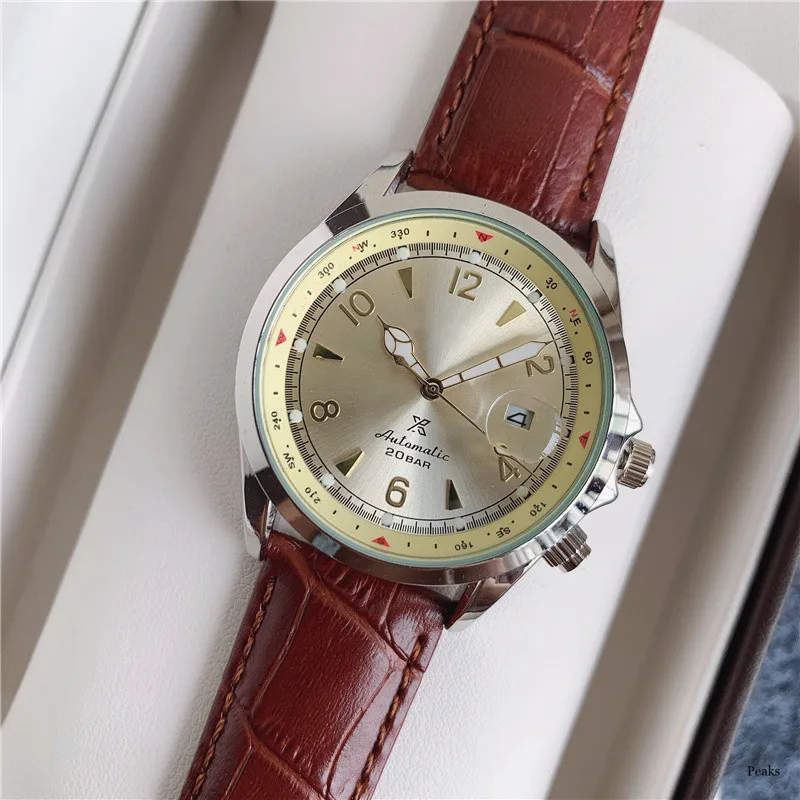 ساعة يد كوارتز كرونوغراف برتغالية فاخرة عالية الجودة للرجال من الجلد باللون الأسود والأبيض