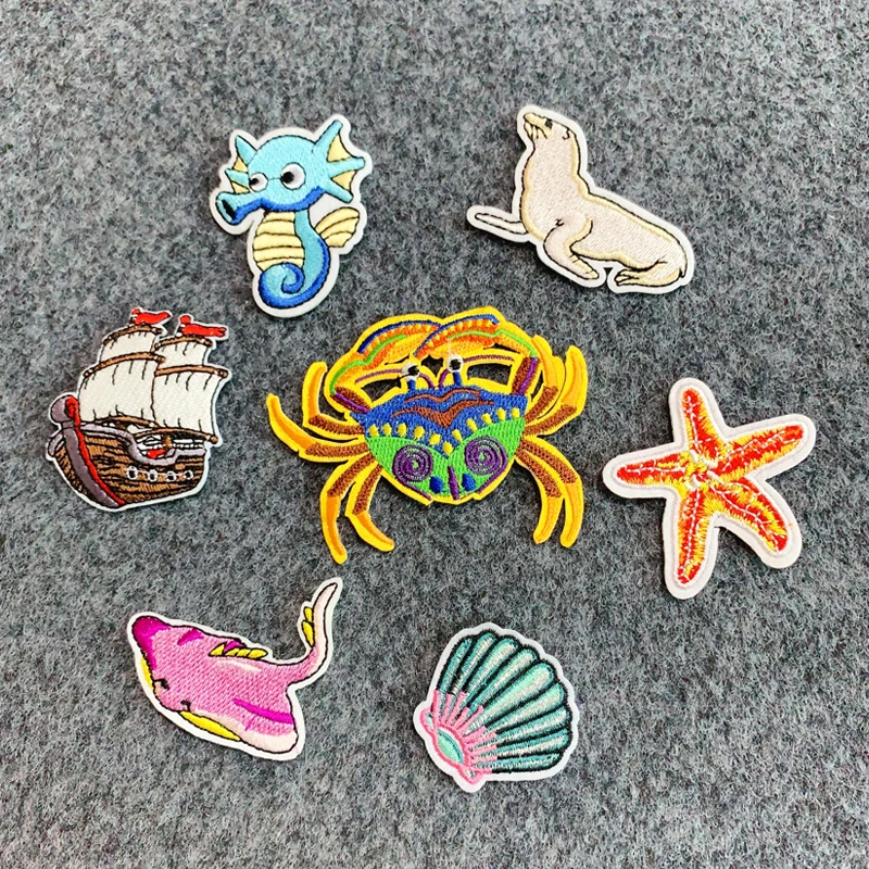 Embroidery Cloth Patch for Boys and Girls, Cartoon Marine Animal, DIY Sailboat, Clothing Accessories, Shoes, Hats, Lugg