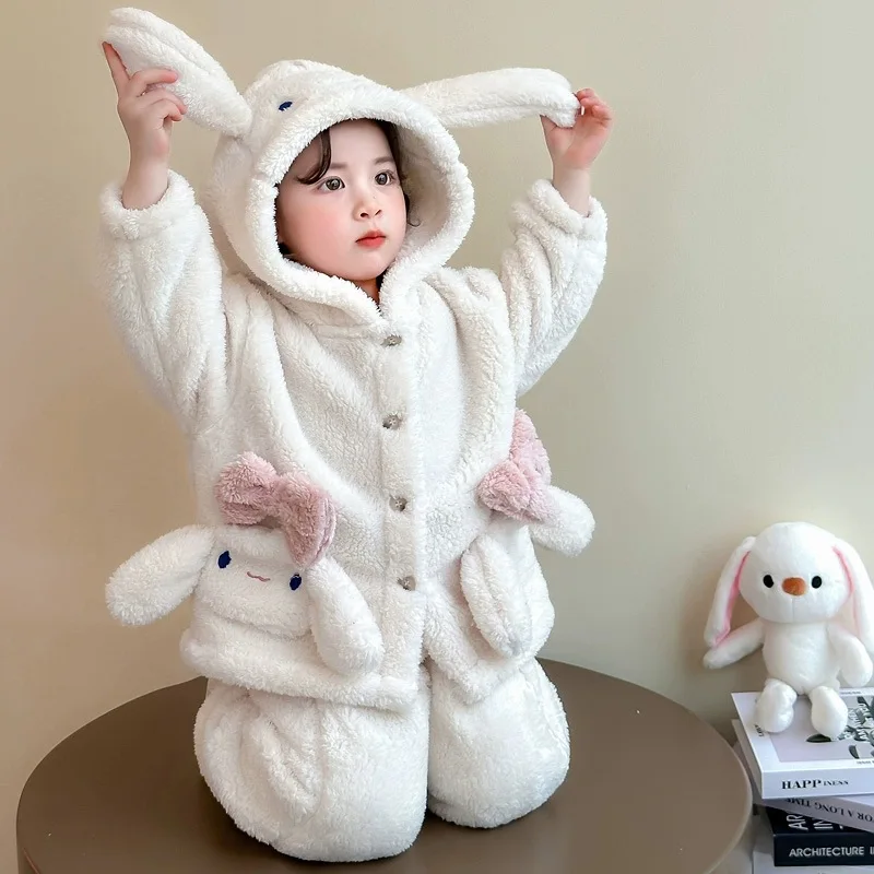 طقم بيجامات قطيفة للأطفال من سانريو سينامورول ملابس منزلية للخريف والشتاء ملابس نوم أنيمي حلوة ملابس نوم سميكة لطيفة #1