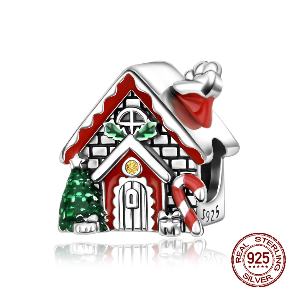 

Красные рождественские бусины из стерлингового серебра 925 пробы, красный дом, подвеска, подходит для оригинальных браслетов, женские ювелирные изделия «сделай сам», подарок