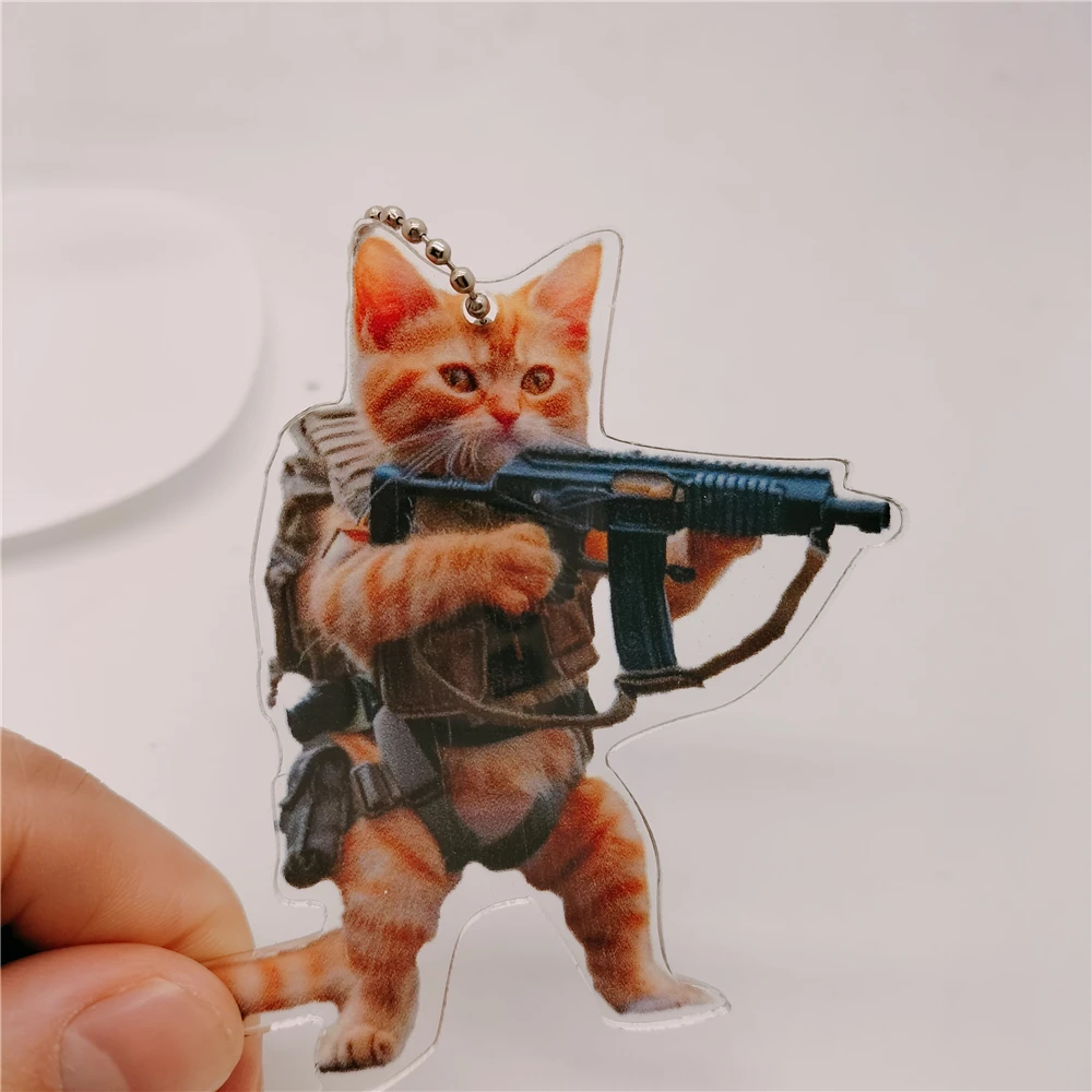 1Pcs Cat Mercenary Car Pendant Animal Special Forces Flat Acrylic Decorative Pendant Bag Christmas Tree Decorative Pendant Craft