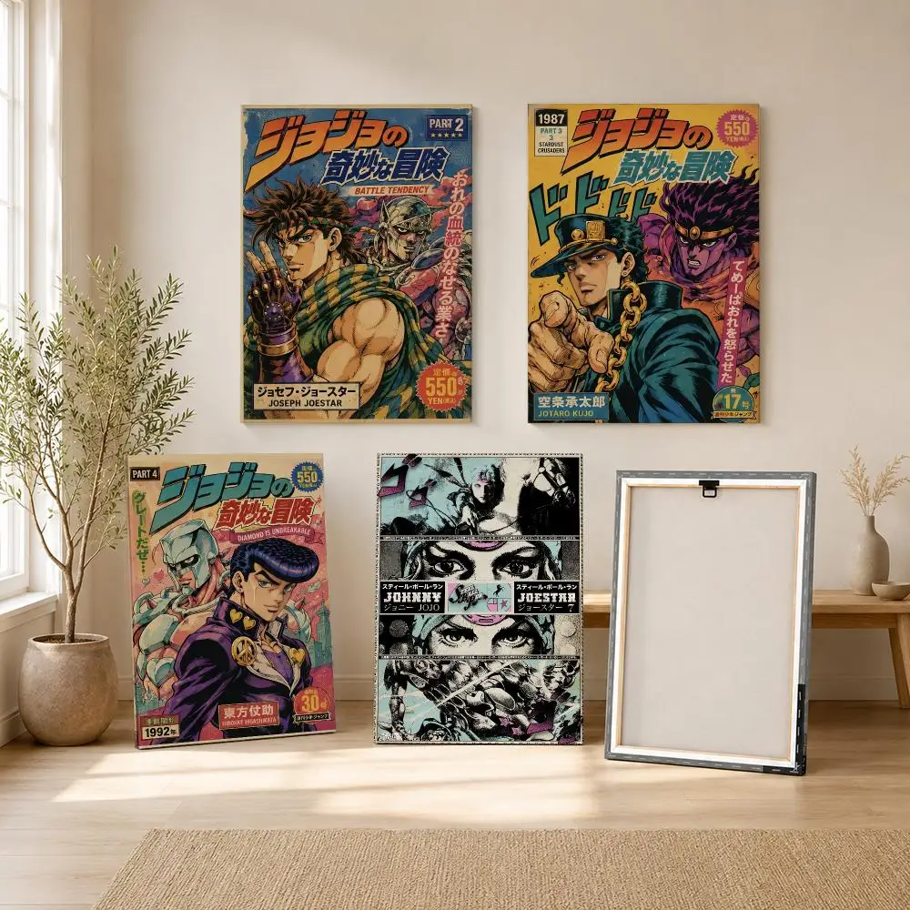 Manga Collage J-JoJos Bizarre Adventure Painting Calligraphy Wood Framed Canvas Poster HD Wall Art Bedroom Bar Office Home Decor
