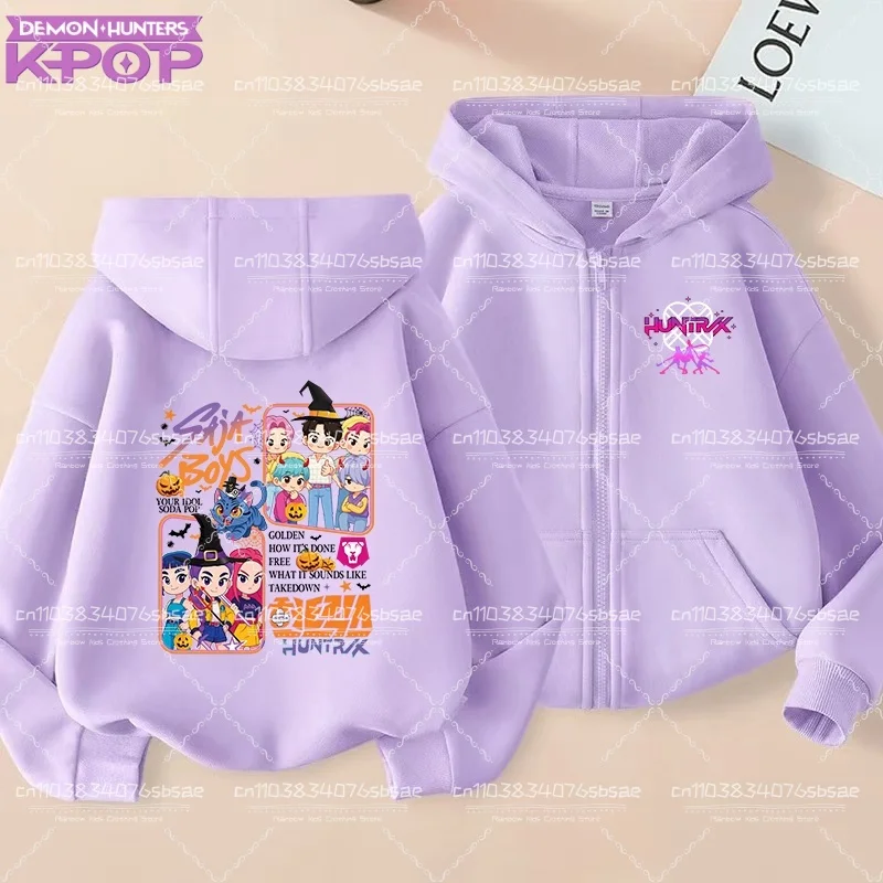 K-pop Demon Hunters Cappotto con cappuccio per bambino Anime Huntrix Rumi Zoey Cartoon Fashion Zip Jacket Boy Girl Cute Top Abbigliamento per bambini Regalo