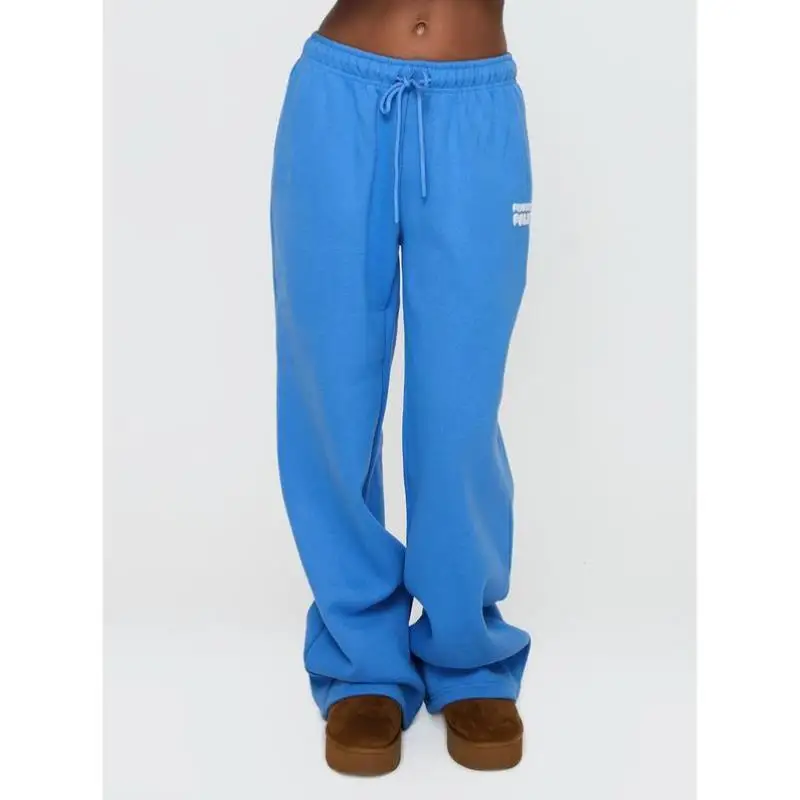 

Loose Cuffed Sports Pants Bubble Texture Blue High Waist Straight Leg Men's Casual Trousers Korean Sle Neutral Faion