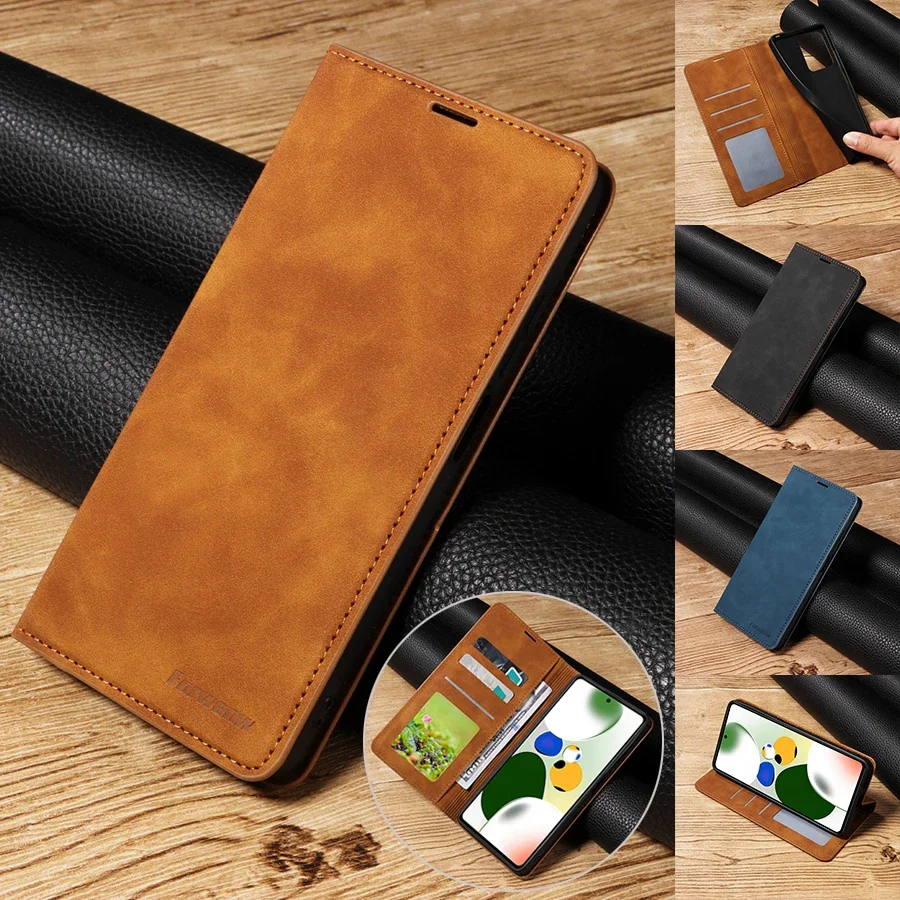 

Wallet Skin Friendly Magnetic Flip Card Slot Leather Case For Xiaomi Redmi Note 13 12S 11 10 9 13C 12 10C Poco X6 M6 Pro X5 13T