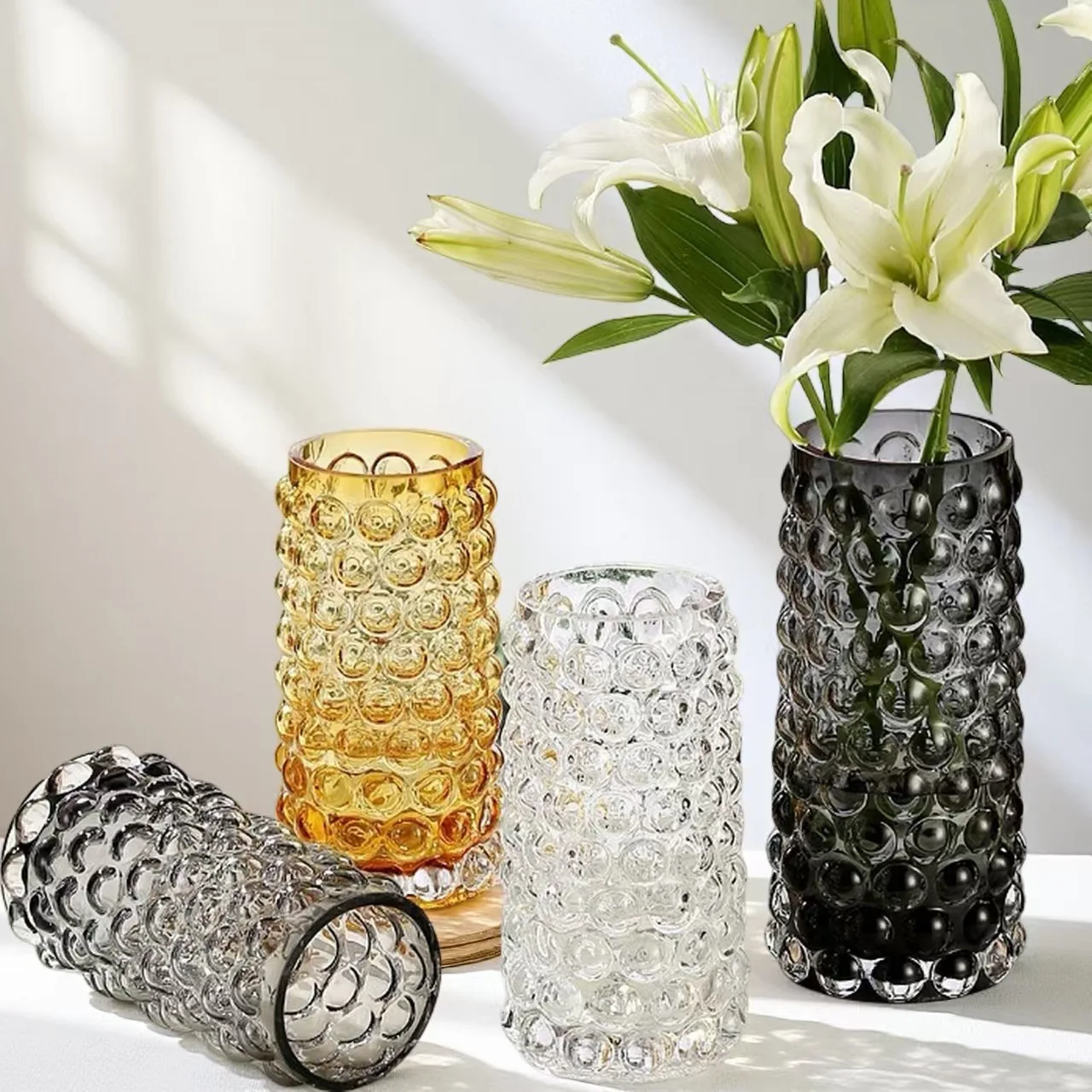 

Internet celebrity light luxury vase ornament glass transparent bubble straight tube hydroponic rich bamboo turtle bamboo living