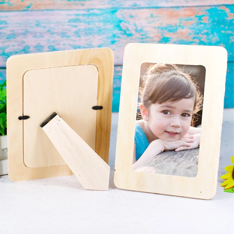 2Pcs 6 Inches DIY Wooden Photo Frame Unfinished Picture Frame Painting Coloring Frame Clay Mold Crafts Home Decoration Kids Toys