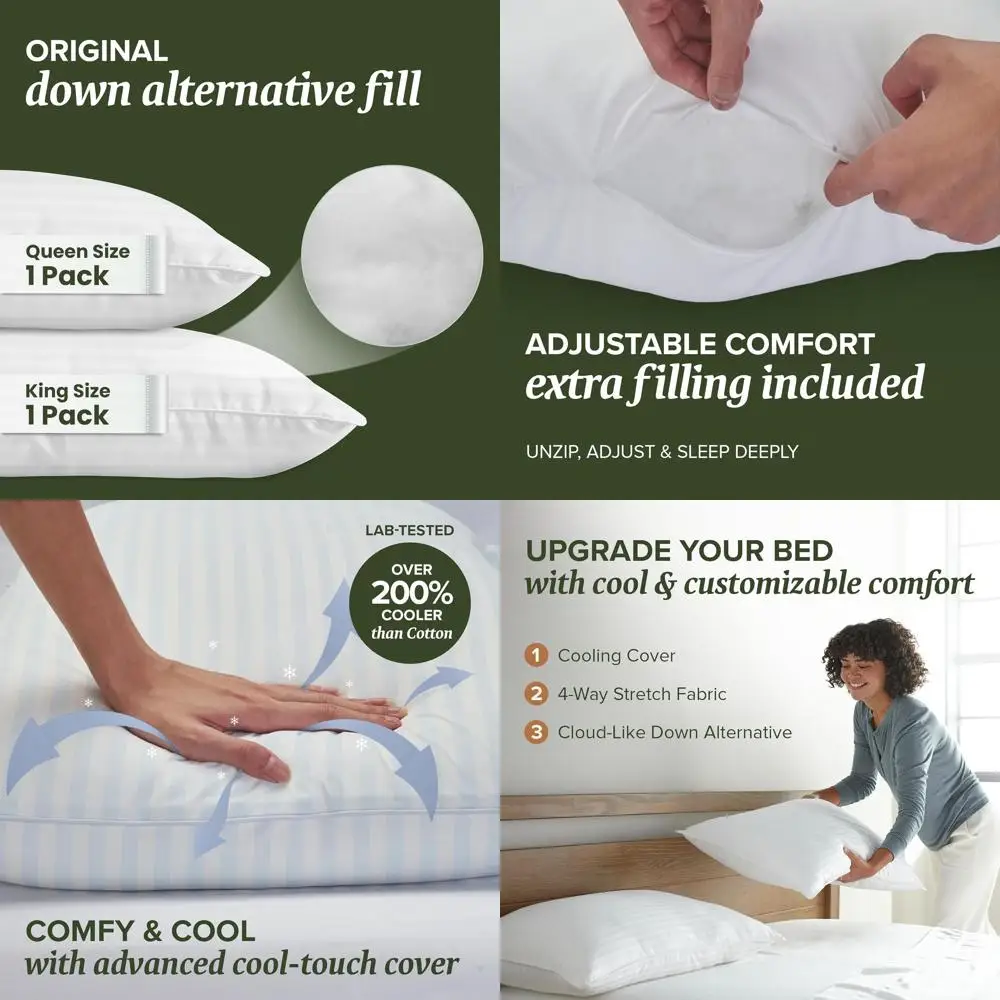 

Summer Cooling Pillow with Qmax Technology - Plush Down Alternative for Side, Back, and Stomach Sleepers