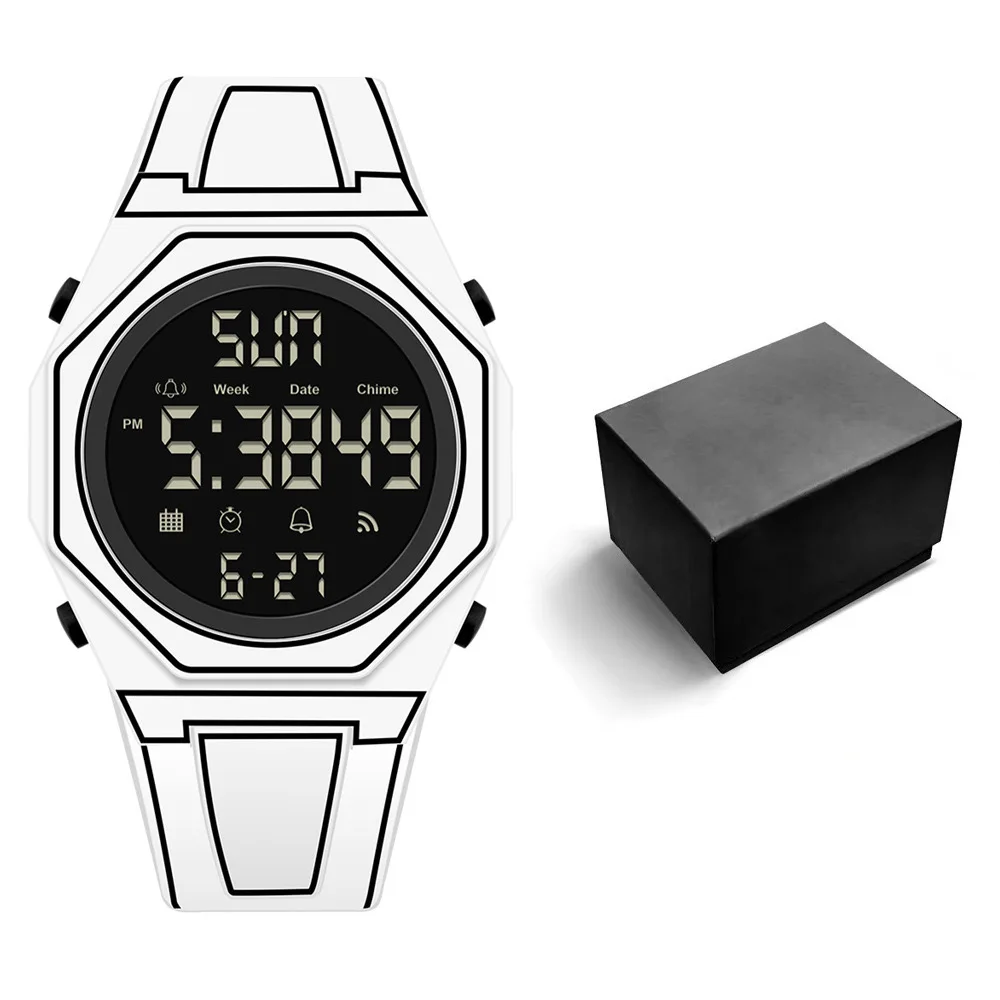 Modern Simple Sketch Creative Athleisure Watch Creative Design Octagonal Waterproof Watch Comic Style Electronic Watch