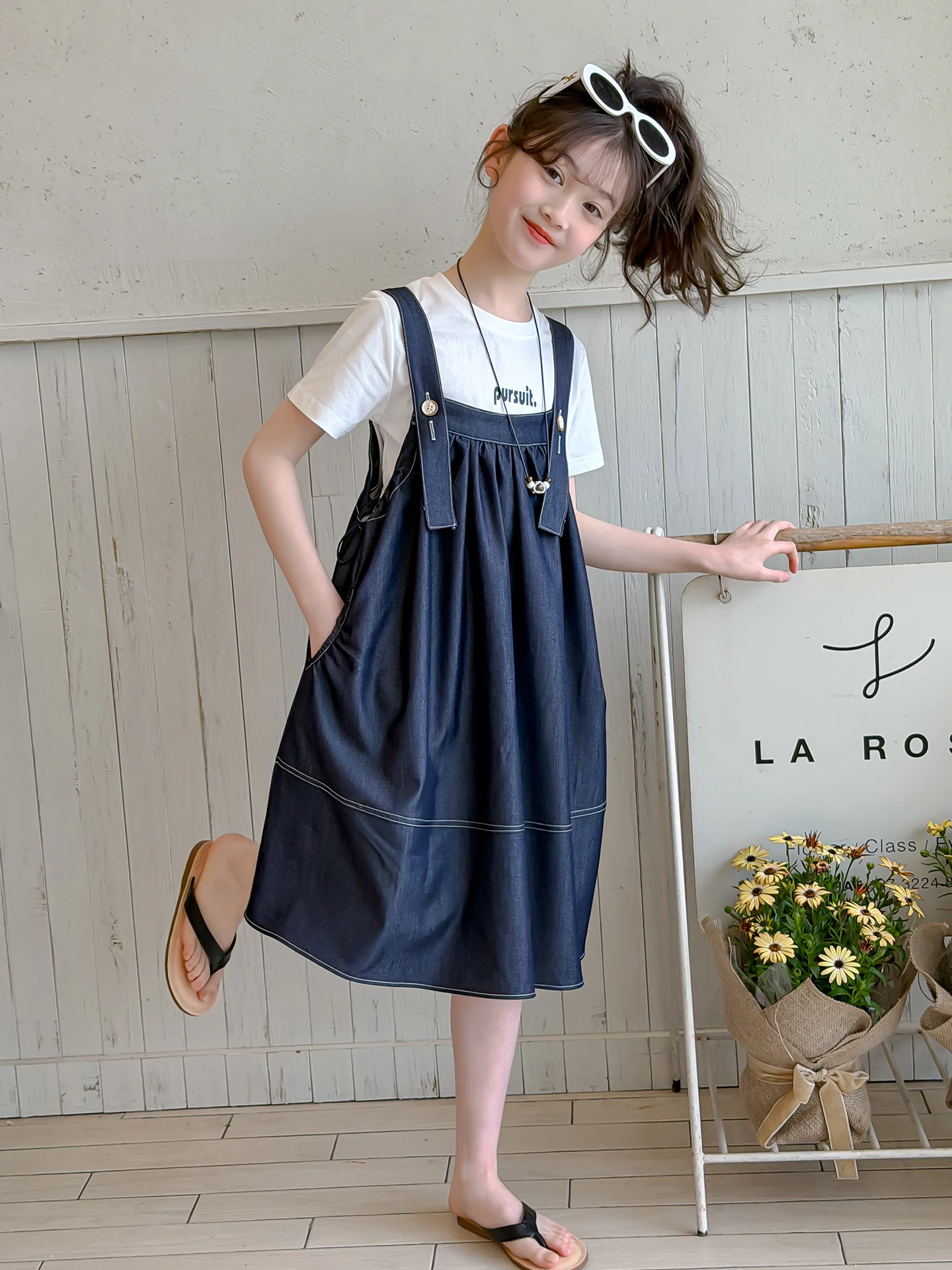 girls-summer-dress-short-sleeve-bib-set-cute-unique-child-outfit-2026-new-style-casual-mix-fiber-daily-wear-soft-blend-skirt