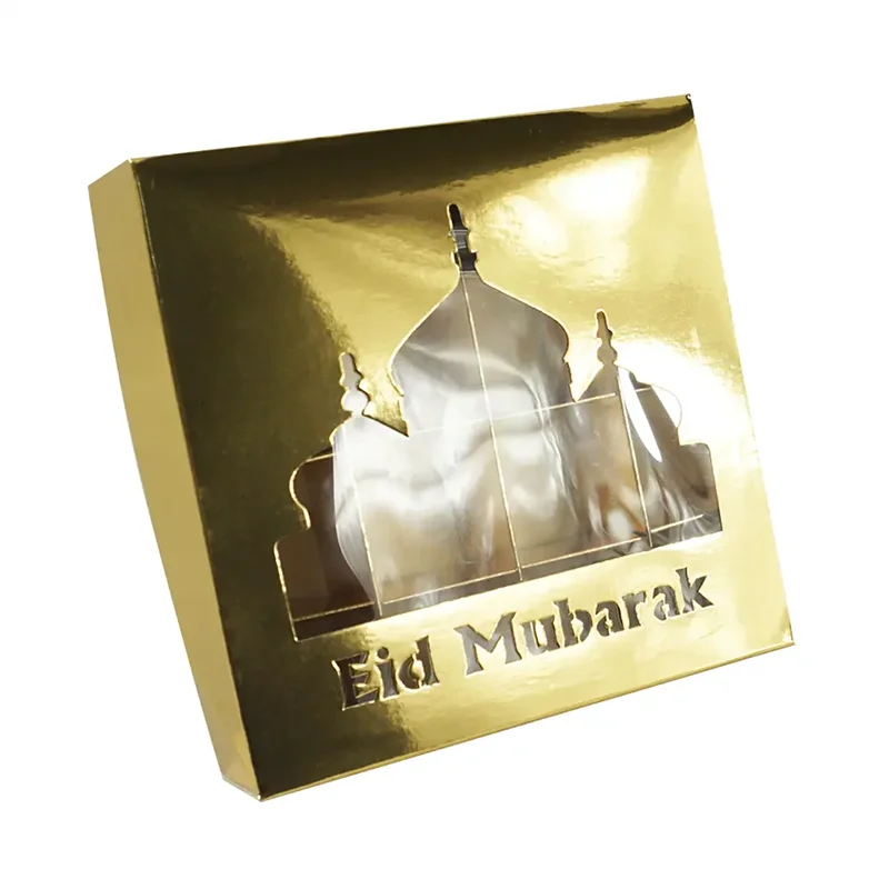 1Pc Eid al-Fitr Mubarak Hot Gold Packaging Box Ramadan Karim Party Chocolate Candy Cookie Box Mohammedan On Decoration