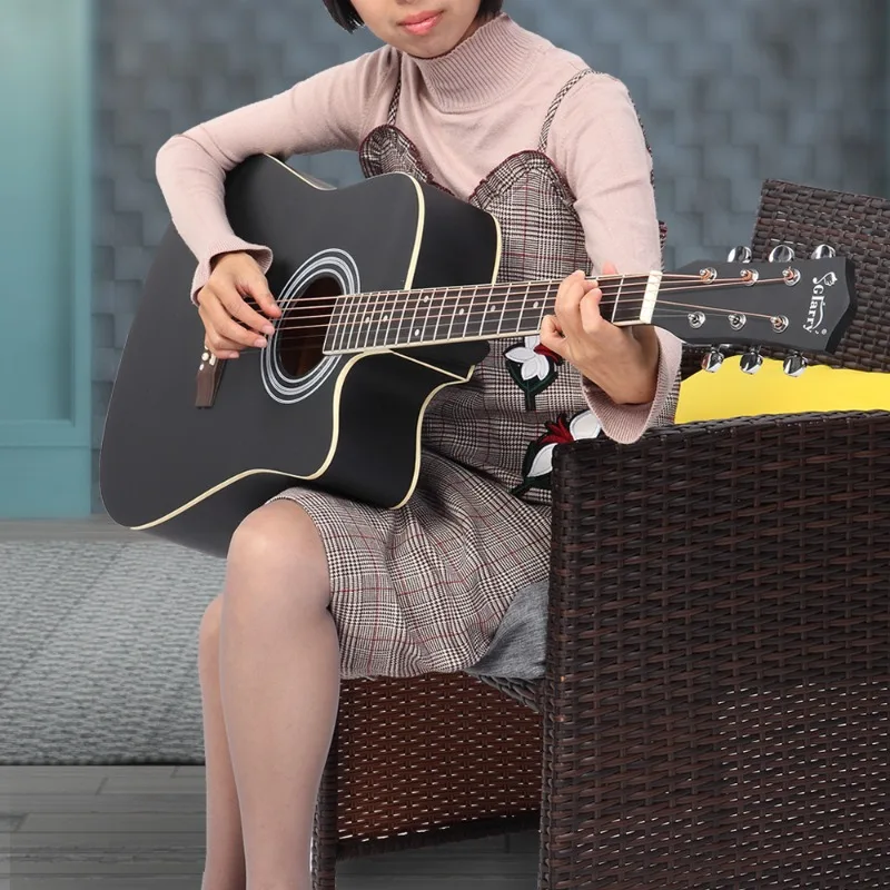 كوتاواي شجرة التنوب العلوي الغيتار الصوتي ماتي الأسود اللون الغيتار الشعبي للطلاب المبتدئين 41 بوصة أداة عزف موسيقى