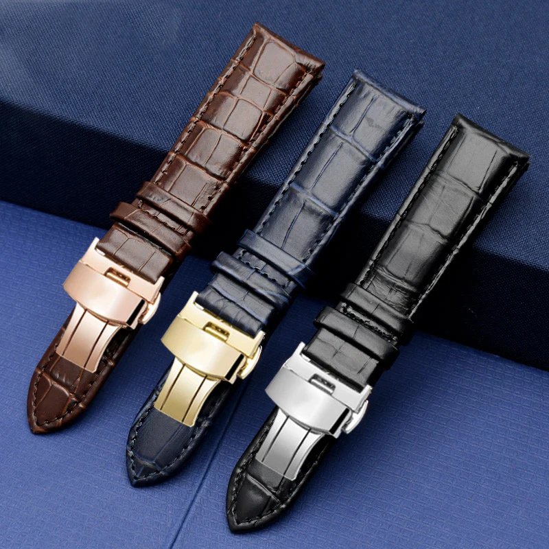 سوار للرجال T099 T099.407 T099408 T068427A سوار من الجلد 21 فراشة مشبك أزرق