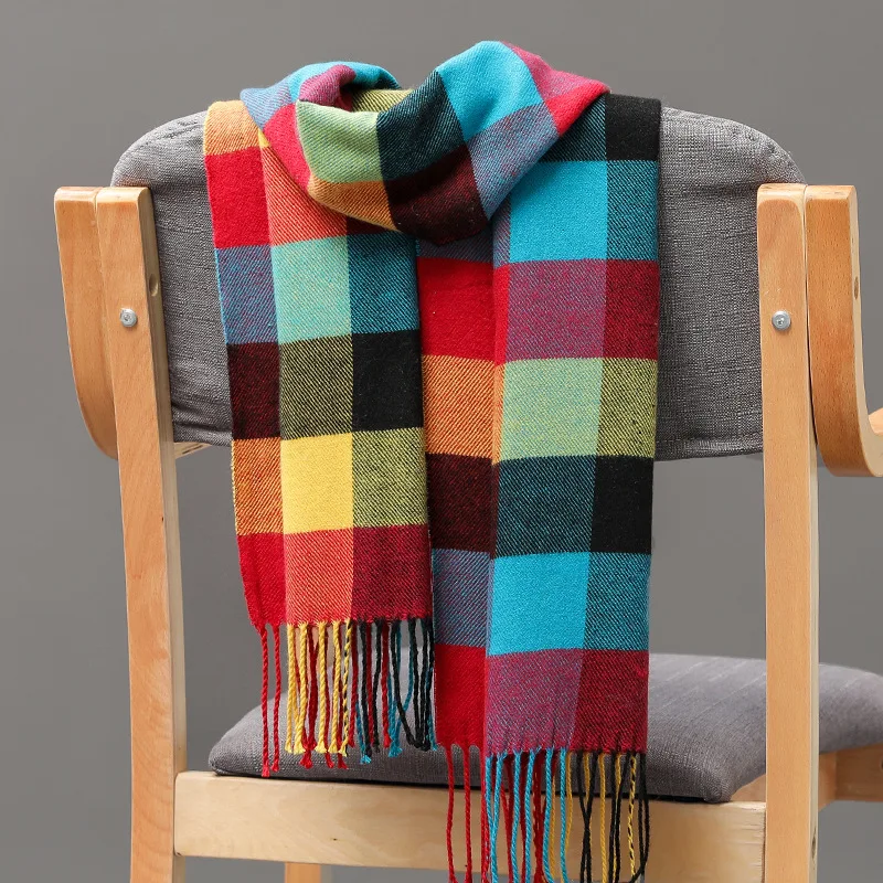 2023 New Cashmere Plaid Scarf Soft Solid Women Winter Shawl New Wrap Bandana Pashmina Tassel Thicken Warm Neckerchief