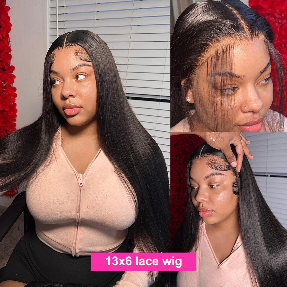 13x6 Bone Straight Human Hair Lace Frontal Wigs for Women 180% Density 13x4 Lace Front Human Hair Wig Pre-Plucked Lace Front Wig