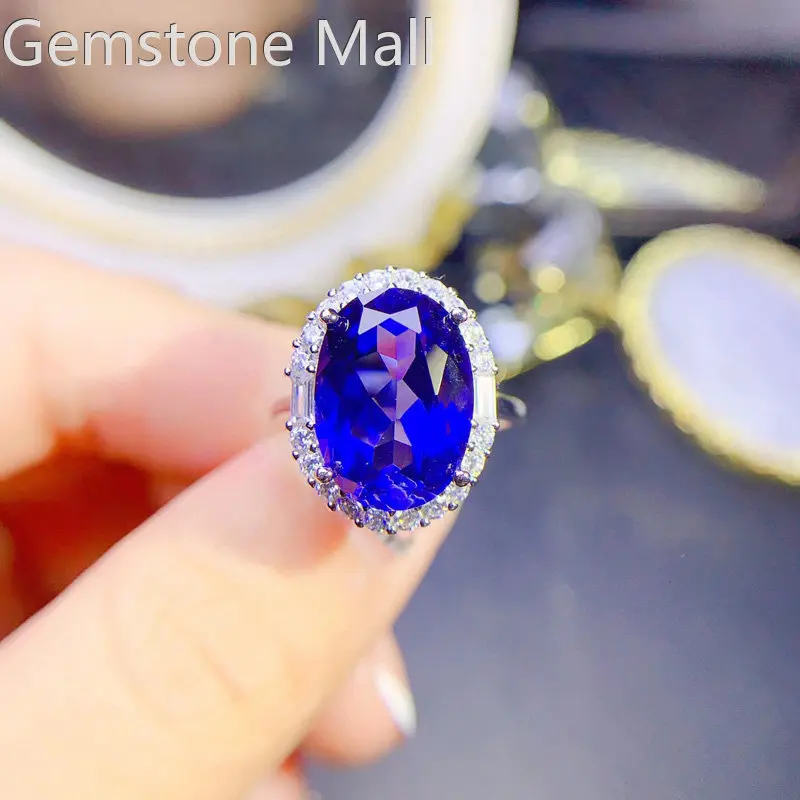 6ct Lab Created Sapphire Ring for Wedding No Fading 3 Layers 18K Gold Plating 925 Silver Man Made Sapphire Jewelry