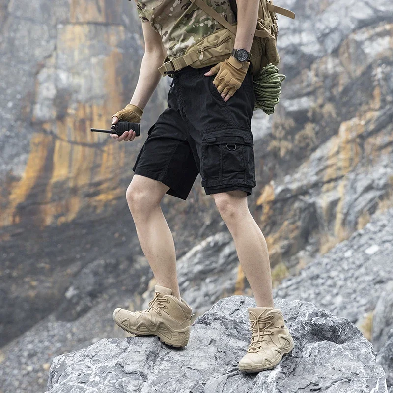New Simple Solid Man Cargo Shorts Summer Street Fashion Multi Pocket Casual Pants Outdoor Jogger Hiking Training Sports Pants