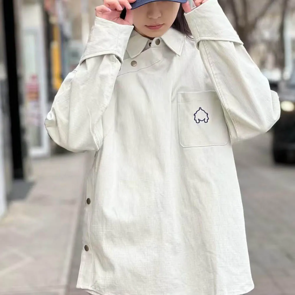 

Осенняя новая мужская однотонная рубашка с длинными рукавами, монгольские элементы, модный тренд в стиле ретро, повседневные простые свободные нишевые мужские топы