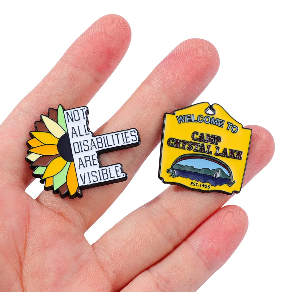 Creative Not All Disabilities Are Visible Cartoon Letter Brooch Metal Baking Paint Sunflower Flowers Badges