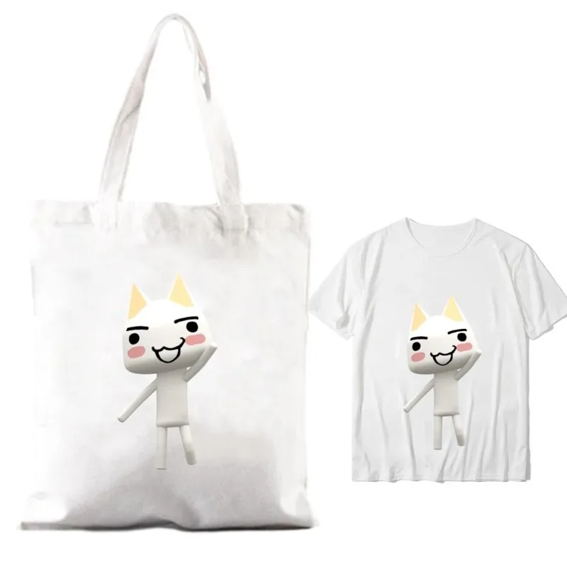 Kawaii Toro Inoue Cat Women Shoulder Bags Couple Combination Clothes Short Sleeve Collar Fashion T shirt Man Cotton