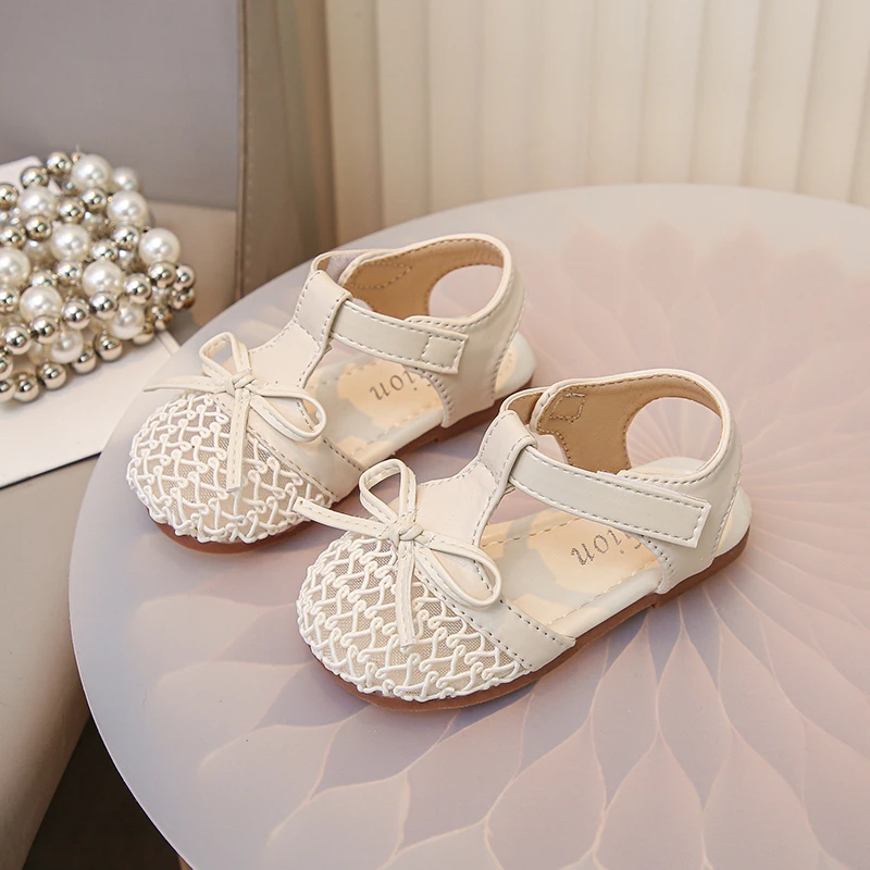 

Girls Closed Toe Sandals Breathable Woven Mesh Mary Jane Shoes Soft Sole Anti-Collision Summer Footwear Non-Slip