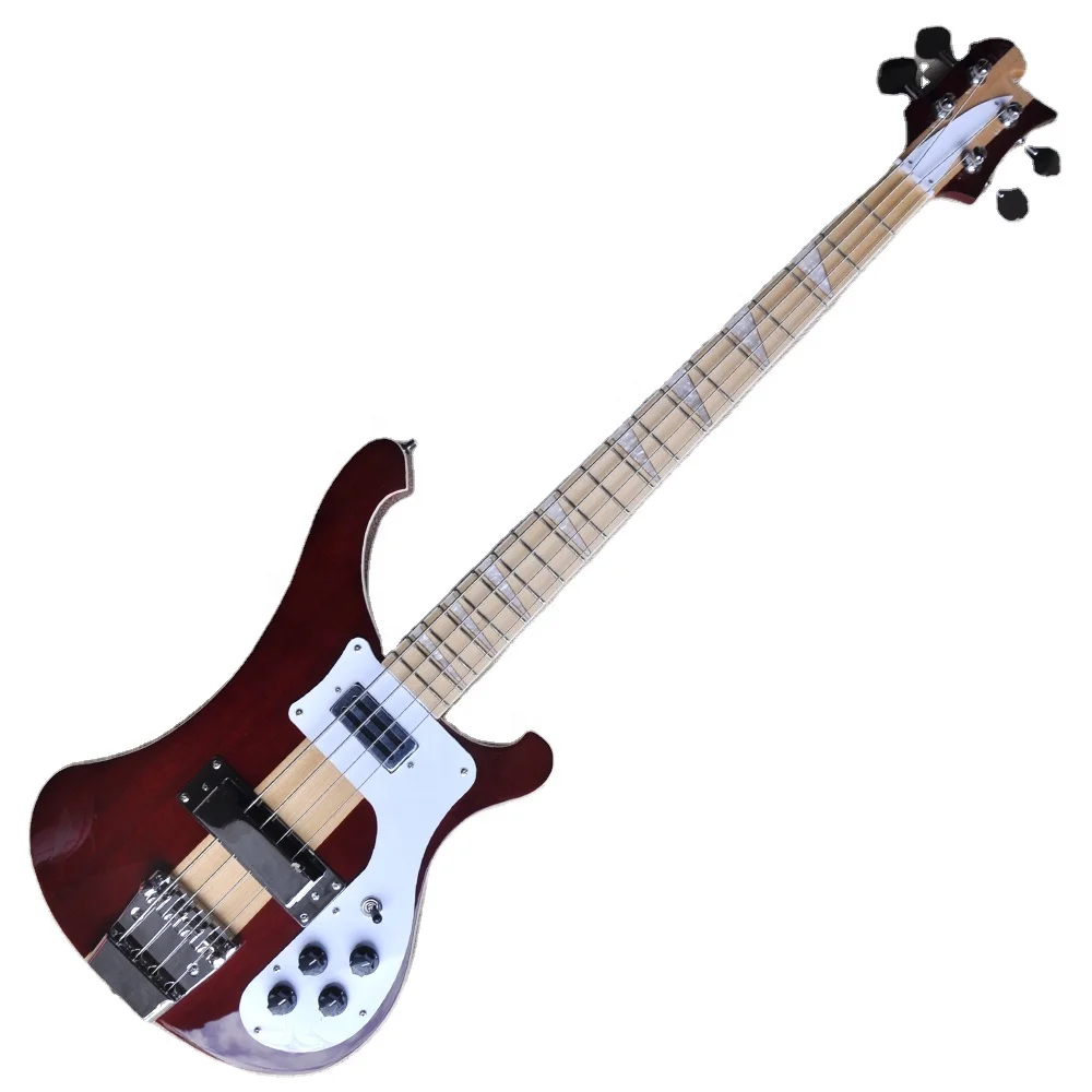 

4-струнная электрическая бас-гитара винно-красного цвета с грифом