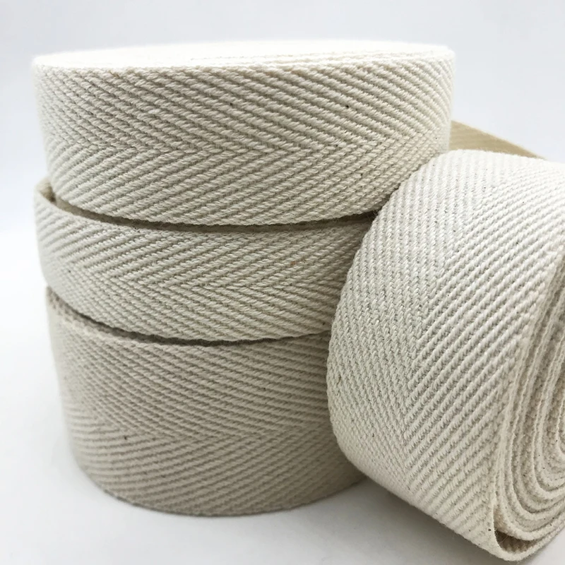 Herringbone Pattern Cotton Webbing para Bag Strap, alças bege, costura, 1.2mm Espessura, 16mm-50mm, 50 jardas