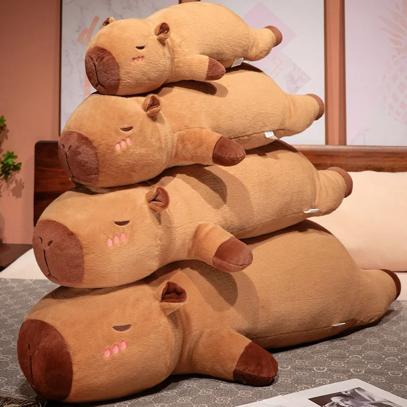 Adorable Capybara Long Throw Pillow Plush Toys Wear Hat Chicken Dinosaur  Soft Stuffed Animals Dolls Decor Baby Birthday Gifts