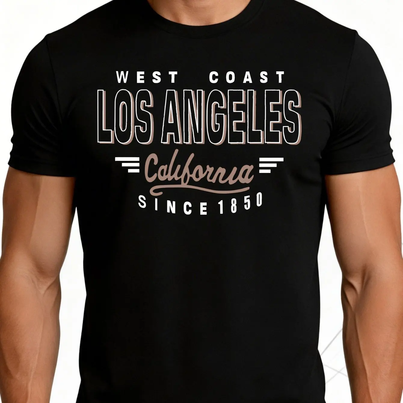 Men's Plain Graphic T-Shirt - Breathable, Soft, Lightweight - West Coast Los Angeles California since 1850 - Vintage Fun Graphic Casual Short Sleeve Summer Top, Gift for Him
