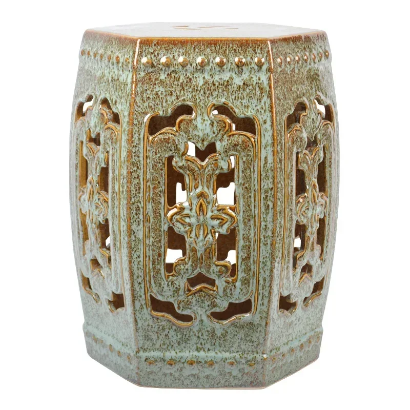 Hexagonal hollow drum ceramic decorative stool home retro chair round pier gradual change color home crafts