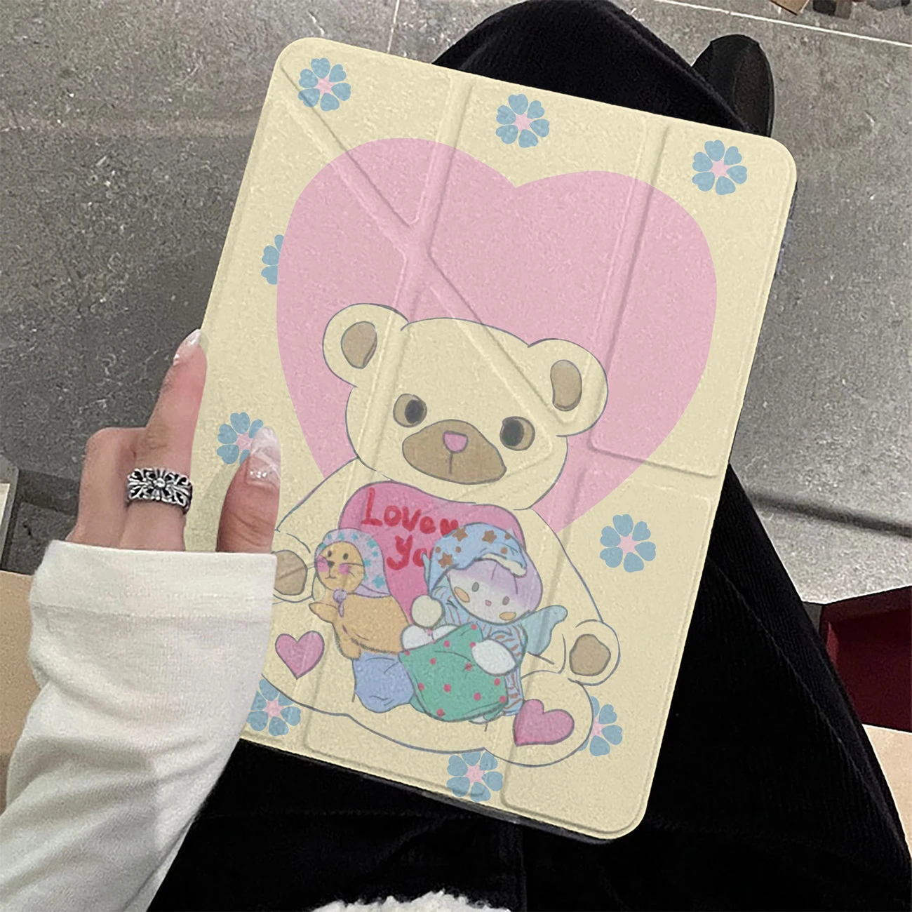 Love Bear Flower New Tablet Case For iPad Pro 11 12.9in 13 15 M4 9.7 10.2 5/6th 7/8/9 10 11th MINI 6 7 Air 5 6 7 Trifold Case