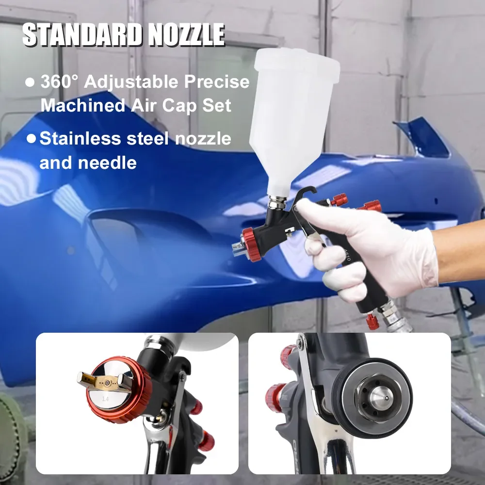 AEROPRO 2 PACK A610 LVLP Spray Gun Automotive Professional 1.3、1.4、1.5、1.7、2.0mm Nozzle Paint Gun Airbrush R500 For Cars
